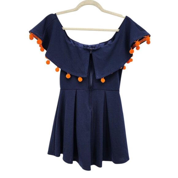 Game On Dresses Womens Small Romper Pleated Pom Pom Navy Blue Denver Broncos - Picture 3 of 6